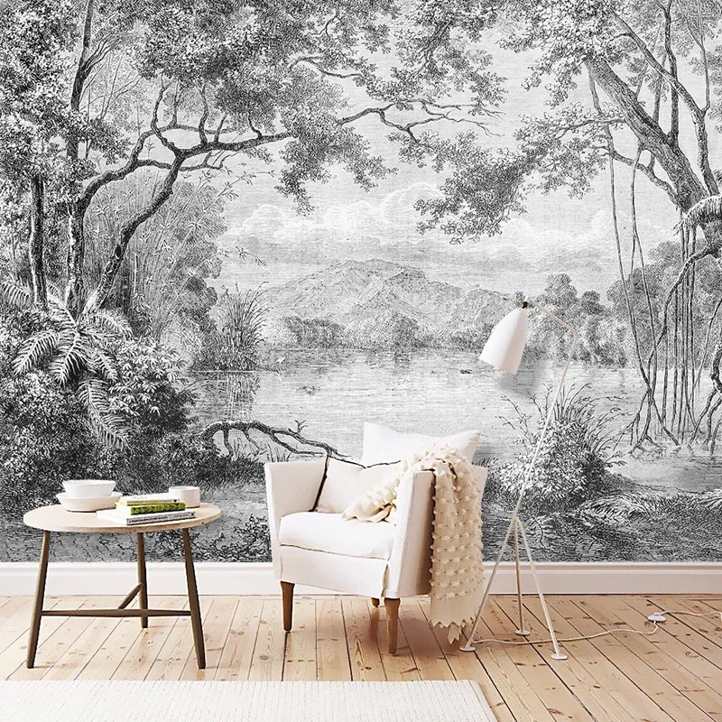 Black & White Forest Mural Wallpaper