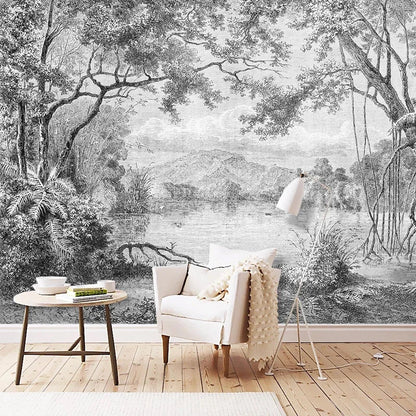 Black & White Forest Mural Wallpaper