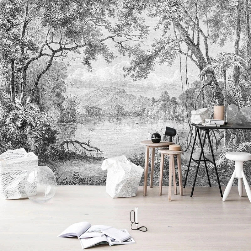 Black & White Forest Mural Wallpaper