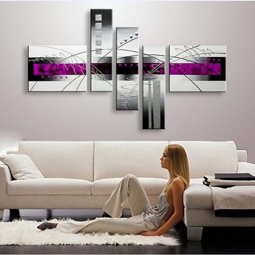 Abstract Painting Living Room Wall Art, Purple, 5 Pcs - NOFRAN