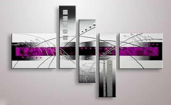 Abstract Painting Living Room Wall Art, Purple, 5 Pcs - NOFRAN