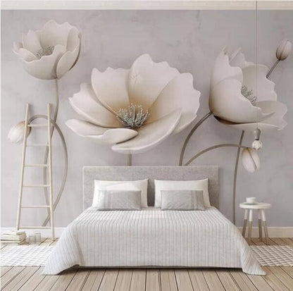 Beige Floral Mural Wallpaper - NOFRAN