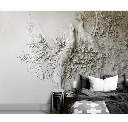 Embossed Peacock Mural Wallpaper - NOFRAN