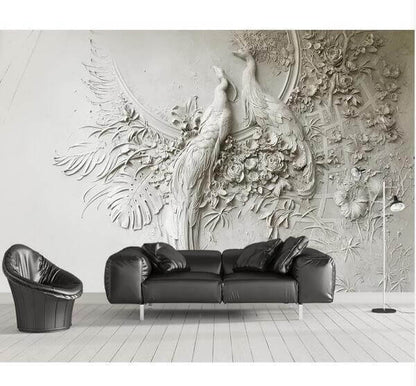 Embossed Peacock Mural Wallpaper - NOFRAN