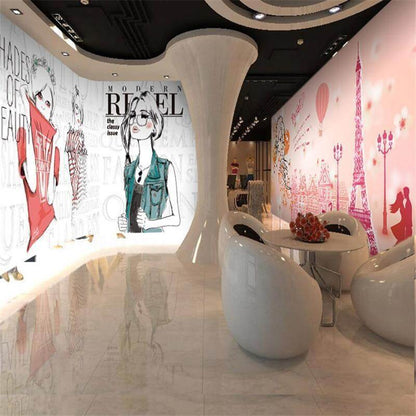 Fashion Girl Shop Mural Wallpaper - NOFRAN