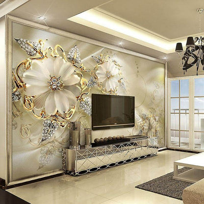 Gold Floral Mural Wallpaper - NOFRAN