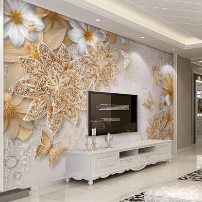 Gold Flower Mural Wallpaper - NOFRAN