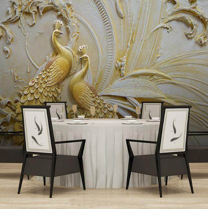 Golden Peacock Mural Wallpaper - NOFRAN