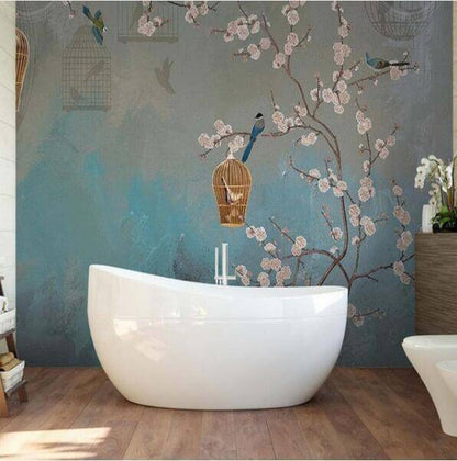 Plum Bird Floral Mural Wallpaper - NOFRAN