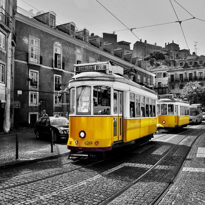 Street View With Trams Wallpaper - NOFRAN