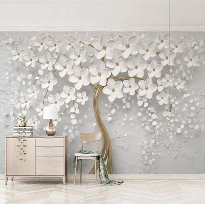 White Floral Tree Mural Wallpaper - NOFRAN