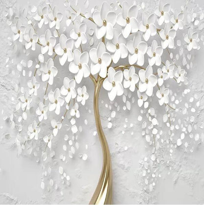 White Floral Tree Mural Wallpaper - NOFRAN