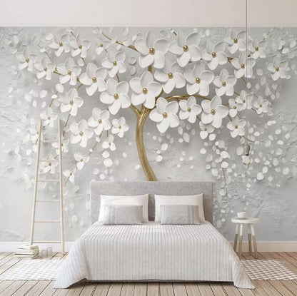 White Floral Tree Mural Wallpaper - NOFRAN